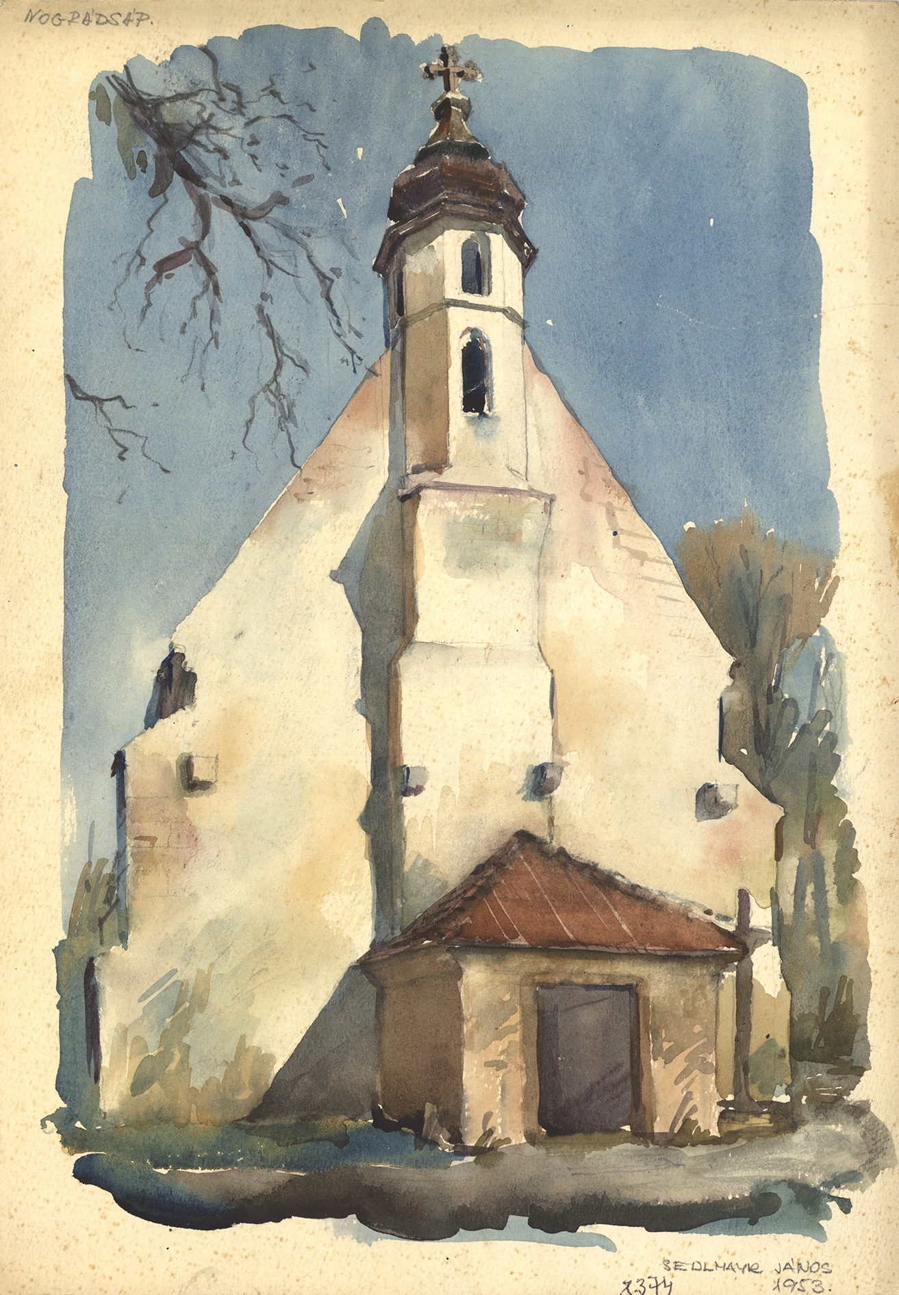 Nógrádsáp, r. k. templom. Sedlmayr János akvarellje, 1953